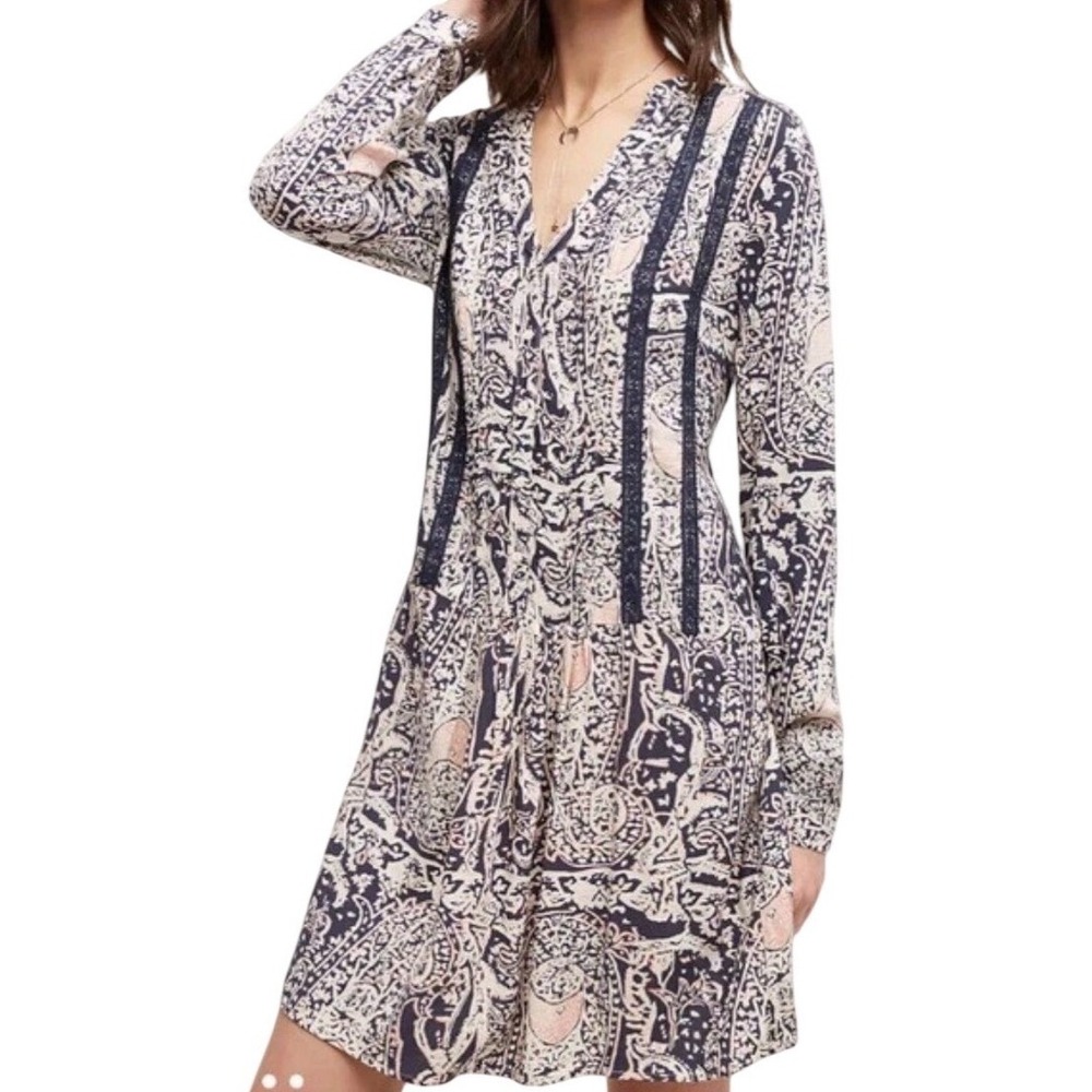 Anthropologie TINY Boho Caviana‎ Paisley Lace Trim Shirtdress Festival Hippie S